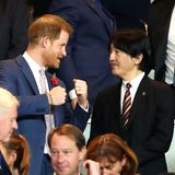 2. November 2019  Zusammen mit Kronprinz Akishino und seiner Frau Prinzessin Kiko besucht Prinz Harry das Finale des Rugby World Cups 2019 in Yokohama. England spielt gegen Südafrika.