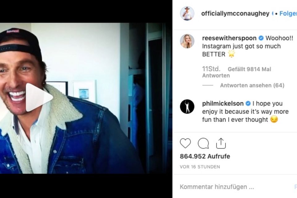 Reese Witherspoon begrüßt ihren Schauspielkollegen Matthew McConaughey auf Instagram.