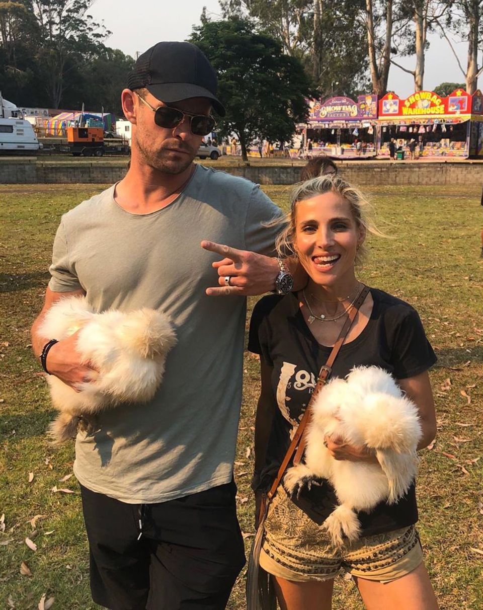 Chris Hemsworth und Elsa Pataky posieren mit diesen putzigen Seidenhühnern. Chris Hemsworth und Elsa Pataky posieren mit diesen putzigen Seidenhühnern.