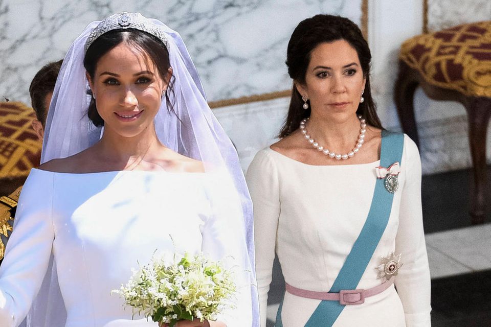 Meinungsstück : Prinzessin Mary trägt ein Kleid, das Herzogin Meghans Hochzeitsdress von Givenchy zum Verwechseln ähnlich sieht. Prinzessin Mary trägt ein Kleid, das Herzogin Meghans Hochzeitsdress von Givenchy zum Verwechseln ähnlich sieht.