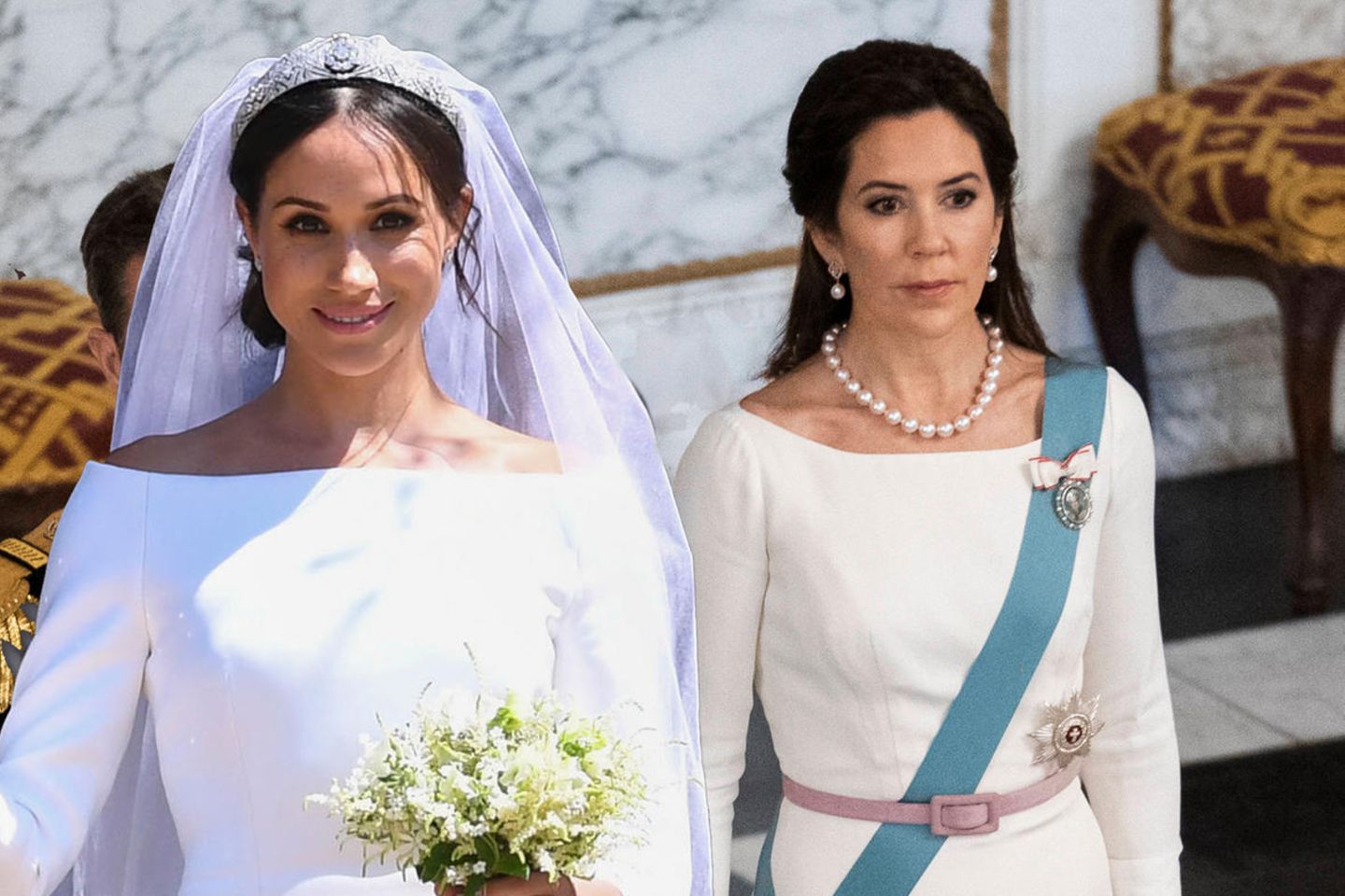 Meinungsstück : Prinzessin Mary trägt ein Kleid, das Herzogin Meghans Hochzeitsdress von Givenchy zum Verwechseln ähnlich sieht. Prinzessin Mary trägt ein Kleid, das Herzogin Meghans Hochzeitsdress von Givenchy zum Verwechseln ähnlich sieht.