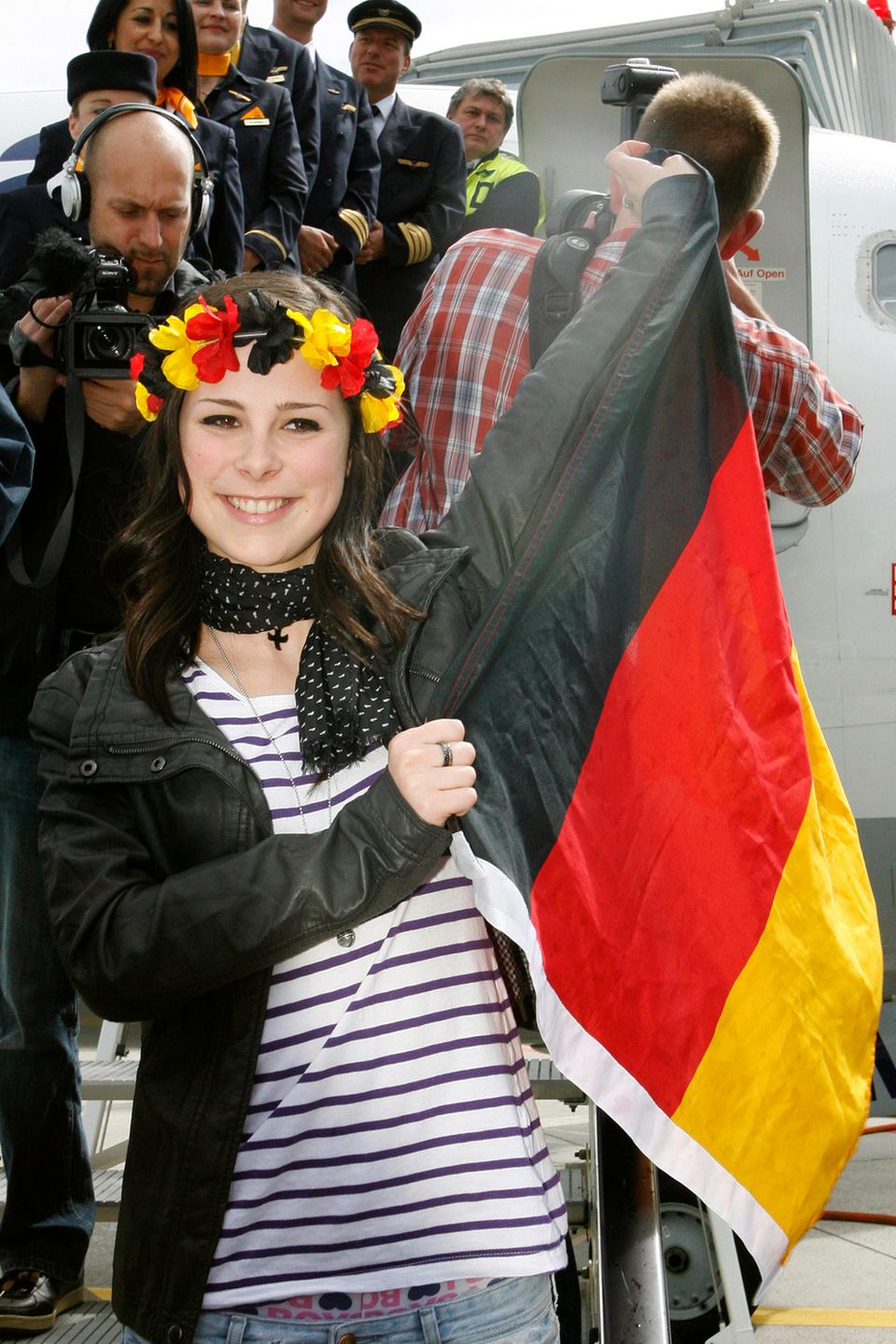 Lena Meyer-Landrut nach ihrem ESC-Sieg bei der Ankunft in Hannover am 30. Mai 2010