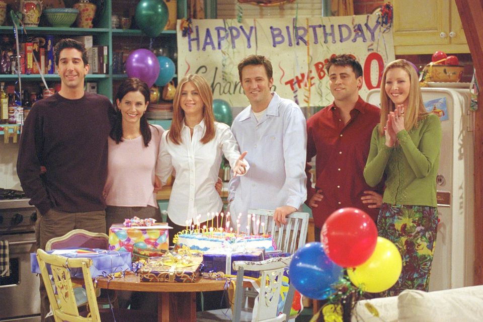 Ross (David Schwimmer), Monica (Courteney Cox), Rachel (Jennifer Aniston), Chandler (Matthew Perry), Joey (Matt LeBlanc) und  Phoebe (Lisa Kudrow)