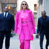Pink, sehr sehr viel Pink: Celine Dion kann, will und wird in diesem Neon-Look von Peter Do auf den Straßen New Yorks alle Blicke auf sich ziehen.