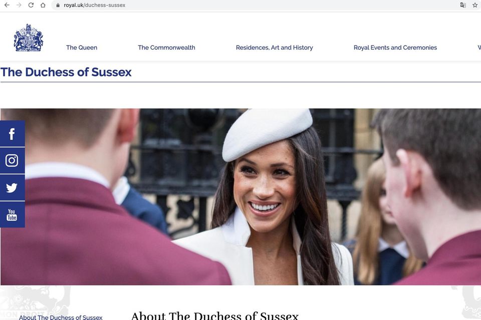 Royal-News über Queen Elizabeth: Das Profil von Herzogin Meghan ist auf der Palast-Website noch abrufbar (Stand: 3. April, 09:45 Uhr). Das Profil von Herzogin Meghan ist auf der Palast-Website noch abrufbar (Stand: 3. April, 09:45 Uhr).
