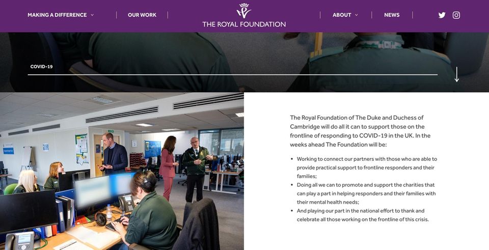 Royal-News über Kate + William: Herzogin Catherine und Prinz William haben die Homepage der Royal Foundation angepasst und informieren über ihre Charity-Arbeit im Zuge des Coronavirus. Herzogin Catherine und Prinz William haben die Homepage der Royal Foundation angepasst und informieren über ihre Charity-Arbeit im Zuge des Coronavirus.