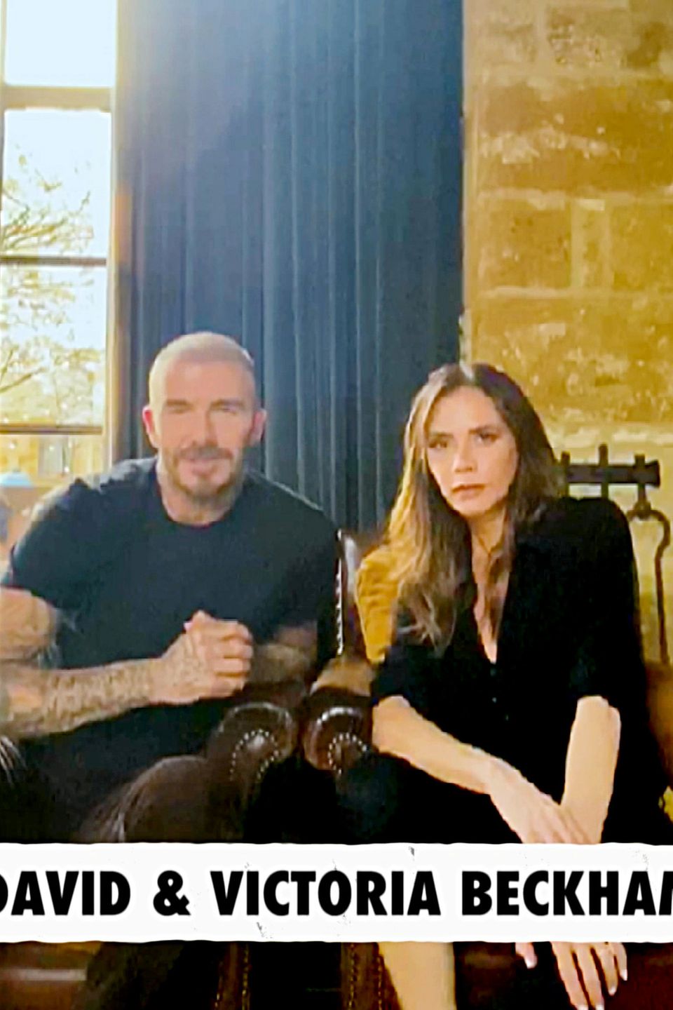 David und Victoria Beckham sind für den Spendenaufruf aus England zugeschaltet.