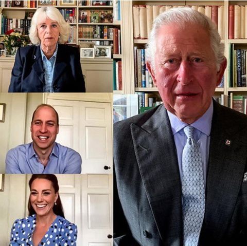 Herzogin Camilla, Prinz William, Herzogin Catherine, Prinz Charles, Prinzessin Anne, Gräfin Sophie und Prinzessin Alexandra grüßen per Video, die Queen per Audio-Spur.