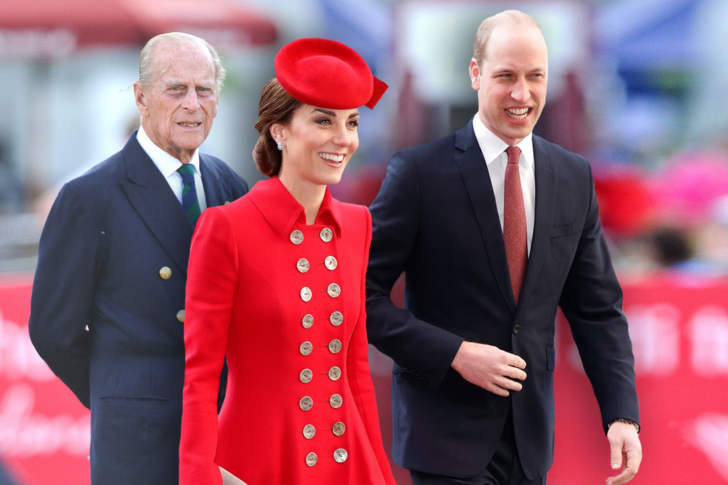 Prinz Philip und Herzogin Catherine mit Prinz William. Die Windsors sorgen mit allerhand Geschichten für Gesprächsstoff. 