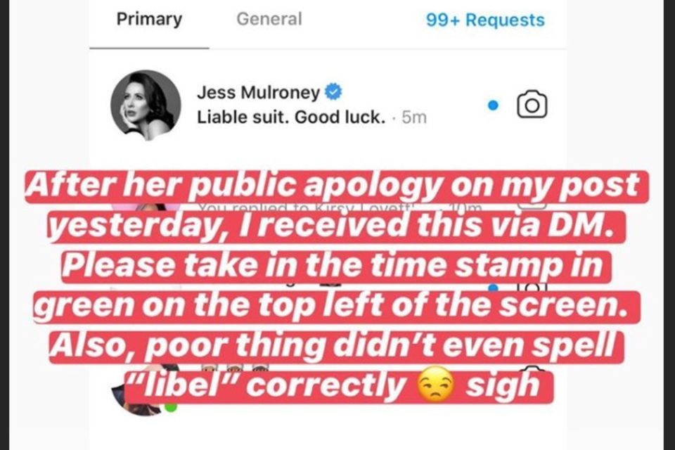 Herzogin Meghan: Dieser Screenshot soll beweisen, dass Jessica Mulroney Sasha Exeter mit einer Klage droht. Dieser Screenshot soll beweisen, dass Jessica Mulroney Sasha Exeter mit einer Klage droht.