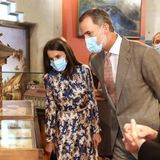 Wer sagt denn, dass ein Museumsbesuch langweilig sein muss?! Beim Besuch des Museums für Naturwissenschaften in Madrid trägt Königin Letizia ein bedrucktes, sehr fröhliches Seidenkleid des erschwinglichen Labels Sandro. 