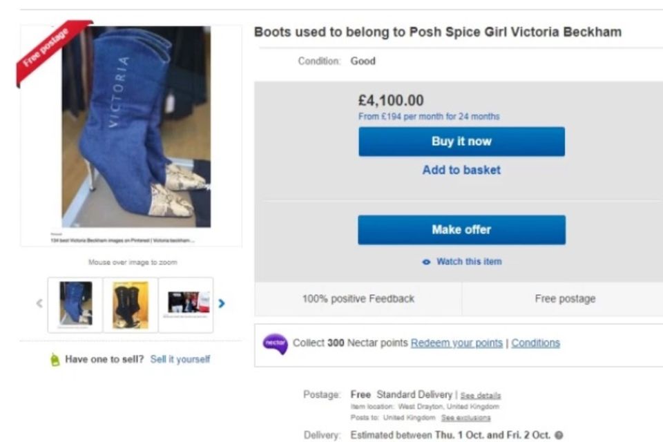 Die Stiefel von Victoria Beckham werden auf Ebay versteigert.