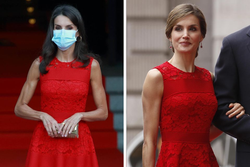 Königin Letizia setzt auf einen Mode-Recycler beim Opernbesuch 2020. Das Kleid von Carolina Herrera trug sie bereits 2017. 