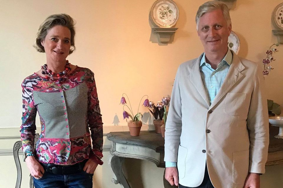 Princess Delphine and King Philippe meet at the Royal Palace in Brussels on October 9, 2020.