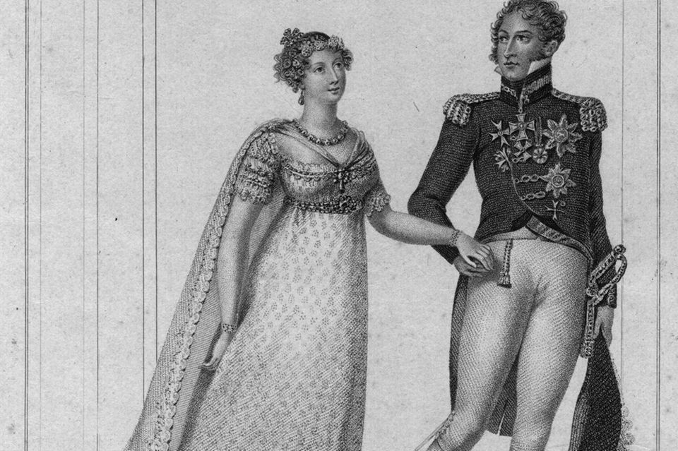 Royale Geschichte: Prinzessin Charlotte Augusta von Wales mit Prinz Leopold in 1815. Prinzessin Charlotte Augusta von Wales mit Prinz Leopold in 1815.