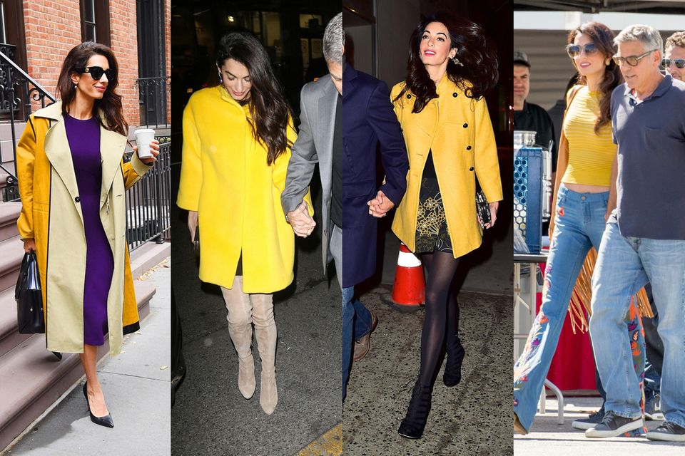 Amal Clooney: Amal Clooney besitzt mehrere gelbe Mäntel und Oberteile in knalligem Gelb. Amal Clooney besitzt mehrere gelbe Mäntel und Oberteile in knalligem Gelb.