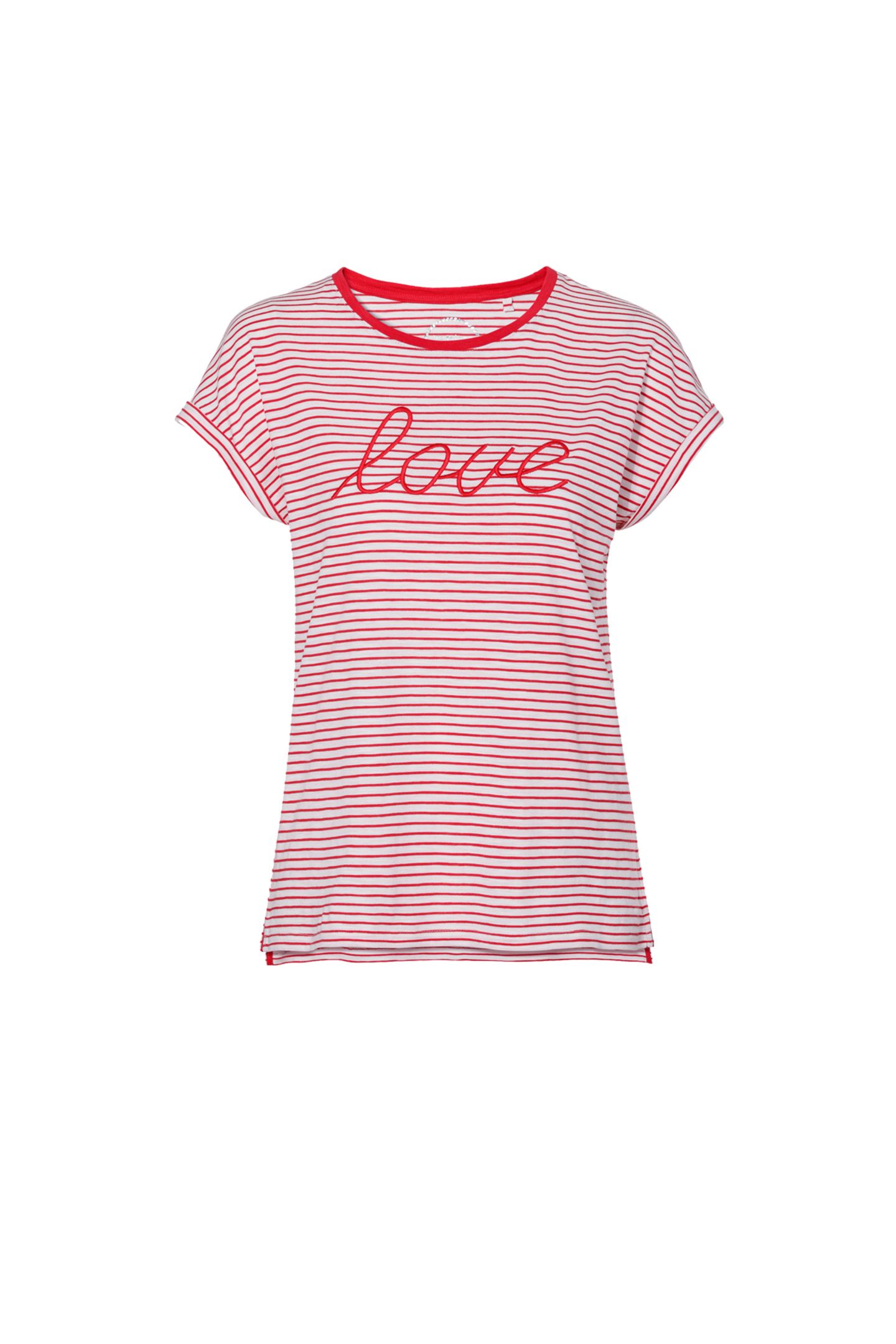 Mit Liebe gestylt: Das gestreifte T-Shirt aus Bio-Baumwolle begeistert mit aufgesticktem Love-Schriftzug. Von C&A, kostet ca. 10 Euro. 