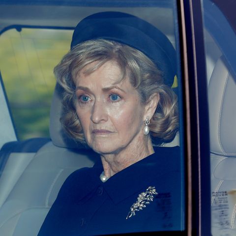 Penelope Knatchbull auf dem Weg zur Beisetzung von Prinz Philip auf Schloss Windsor. 