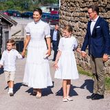 Hand in Hand und farblich abgestimmt erscheinen Prinzessin Victoria und ihre Kids an ihrem 44. Geburtstag. Jedes Jahr ist der Ablauf der Zeremonie gleich und auch ihrem Look bleibt die Thronfolgerin treu. Denn die Prinzessin zeigt sich wie auch zu ihren vorherigen Geburtstagen wieder in Weiß. Dieses Mal in einem wunderschönen Kleid der schwedischen Marke By Malina. 