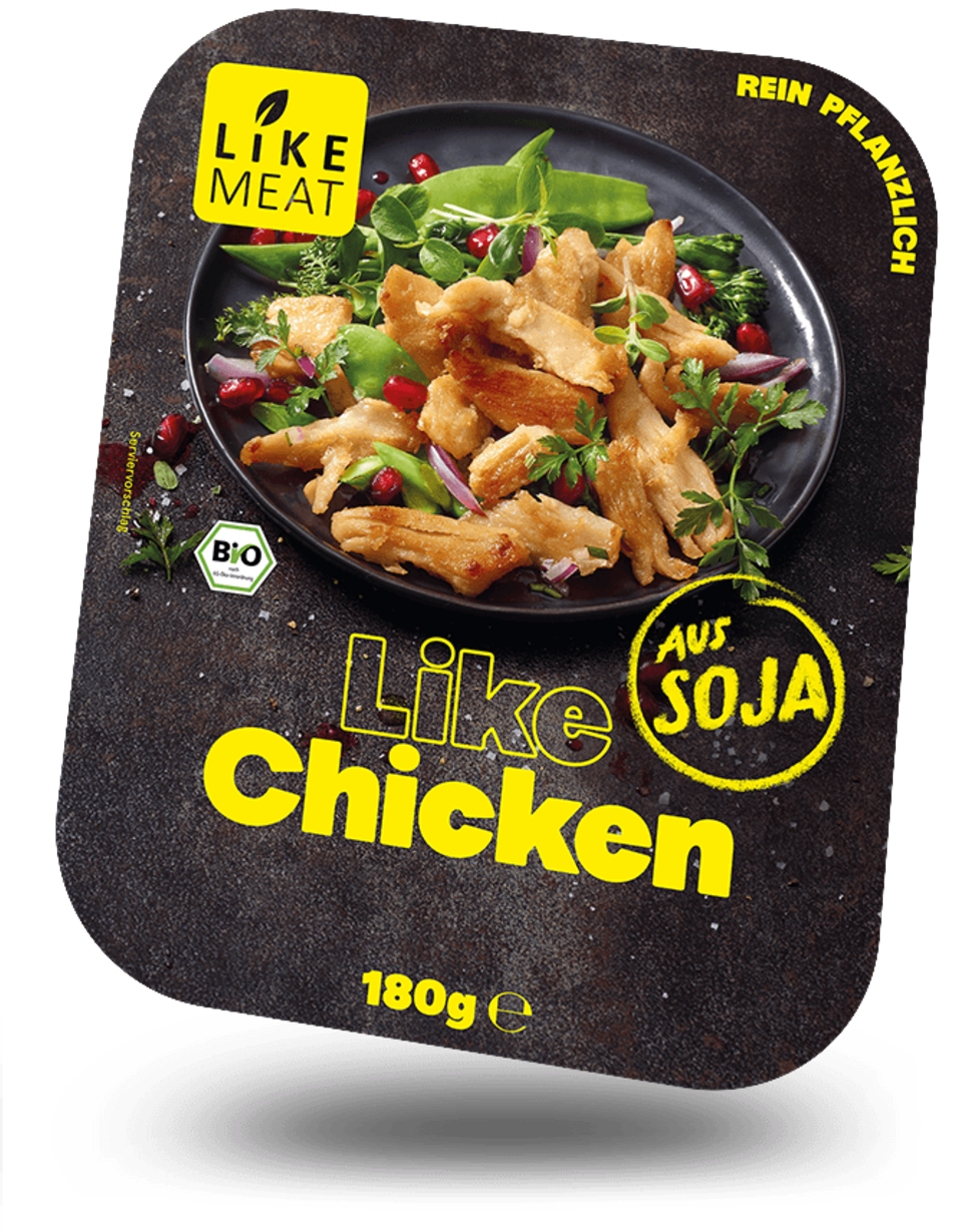 Überzeugt mit Zutaten in Bio-Qualität: Like Chicken aus Sojaprotein von Like Meat. 