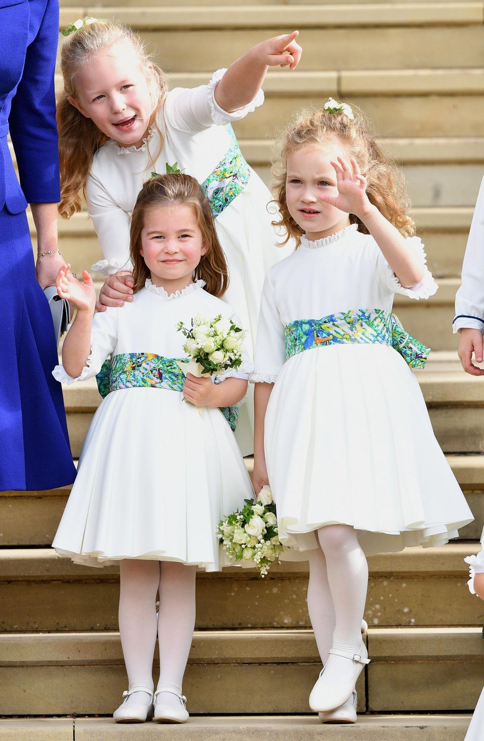 Prinz George: Savannah Phillips, Prinzessin Charlotte und Maud Windsor waren die Blumenmädchen bei der Hochzeit von Prinzessin Eugenie mit Jack Brooksbank am 12. Oktober 2018. Savannah Phillips, Prinzessin Charlotte und Maud Windsor waren die Blumenmädchen bei der Hochzeit von Prinzessin Eugenie mit Jack Brooksbank am 12. Oktober 2018.