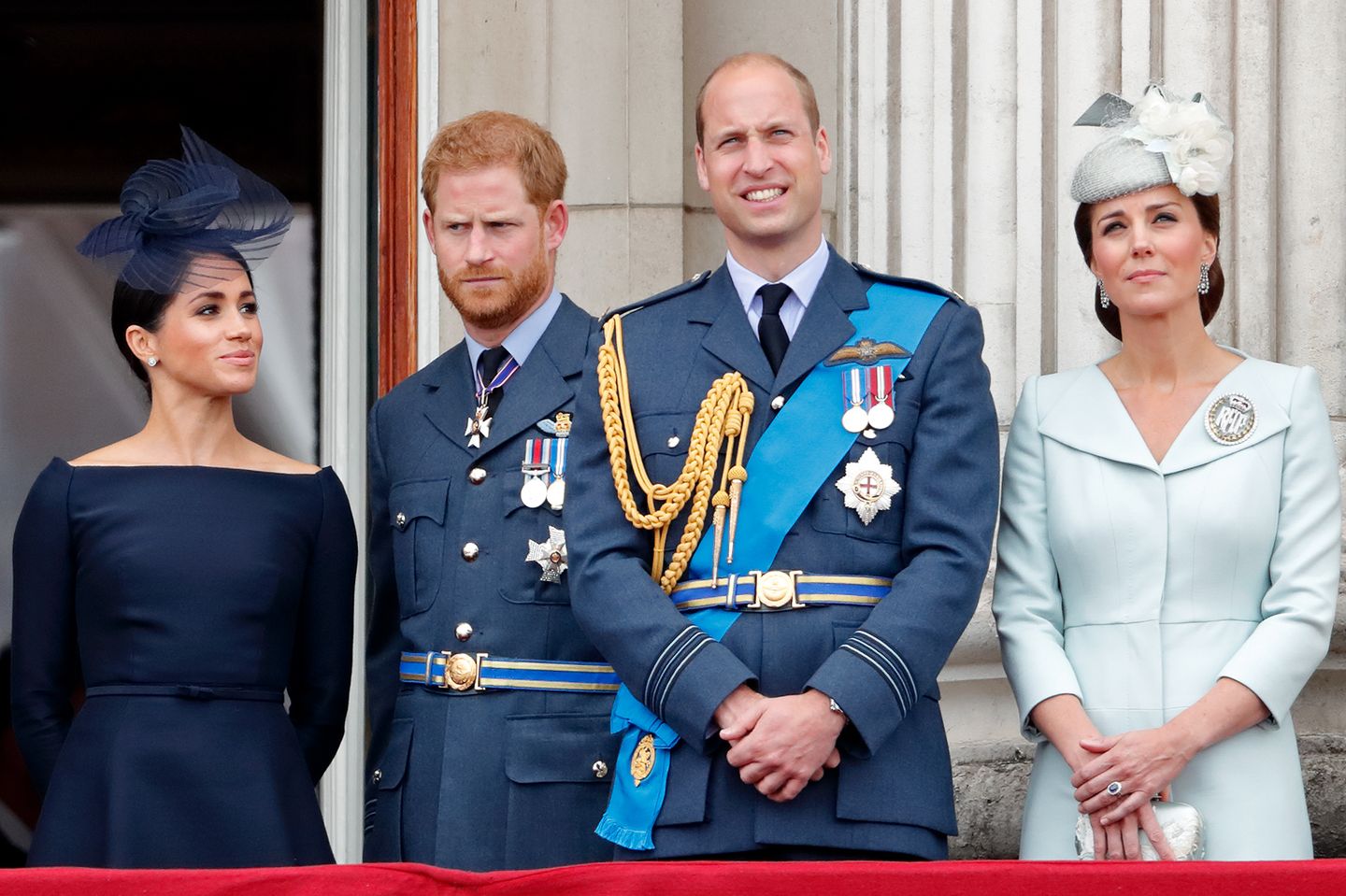 Herzogin Meghan. Prinz Harry, Prinz William und Herzogin Catherine