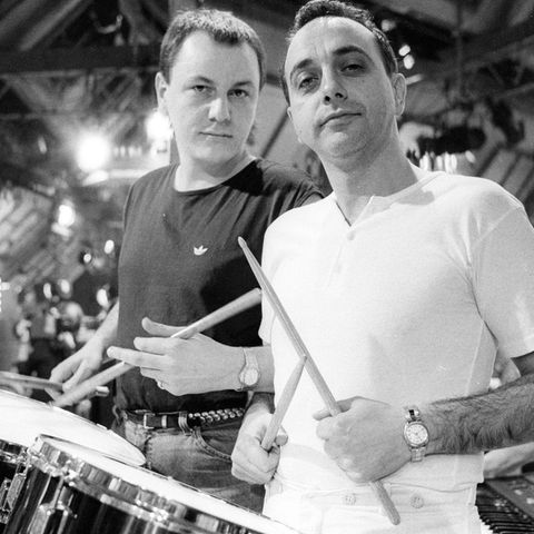 Franz Trojan von der "Spider Murphy Gang" (l.) mit Peter Behrens (r.) von "Trio" im Jahr 1984.