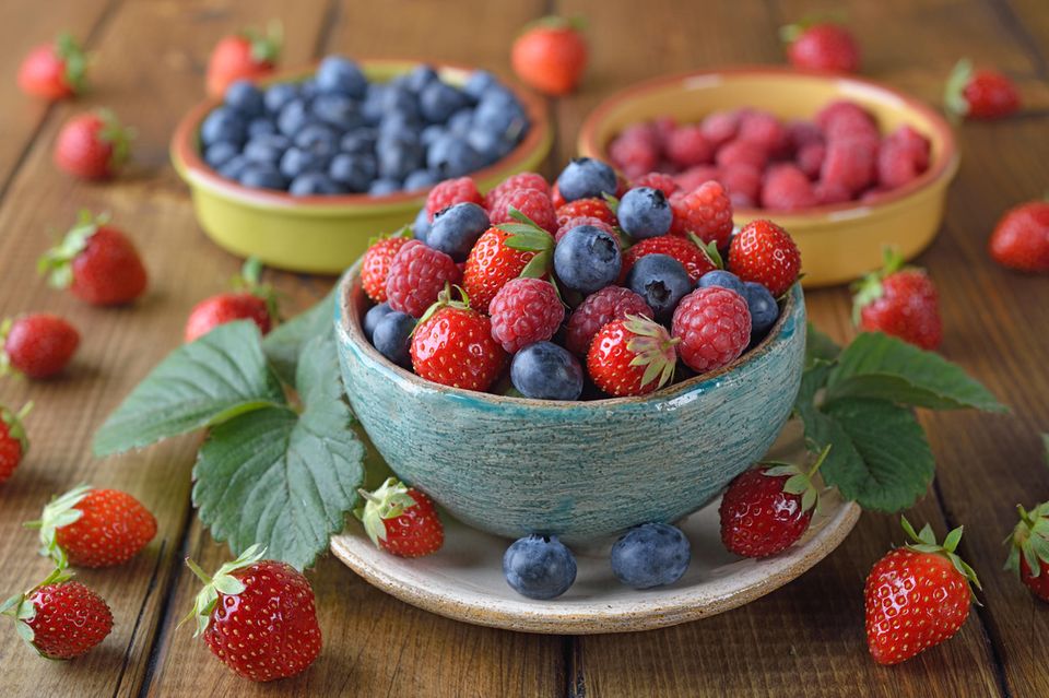 Zuckerarmes Obst: Himbeeren, Heidelbeeren, Erdbeeren