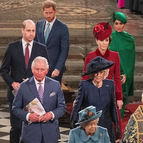 V.l.n.r.: Prinz Harry, Herzogin Meghan, Prinz William, Herzogin Catherine, Prinz Charles, Herzogin Camilla