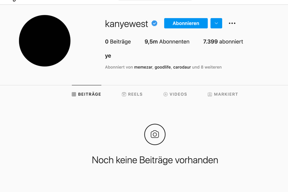 Instagram-Profil von Rapper Kanye West.