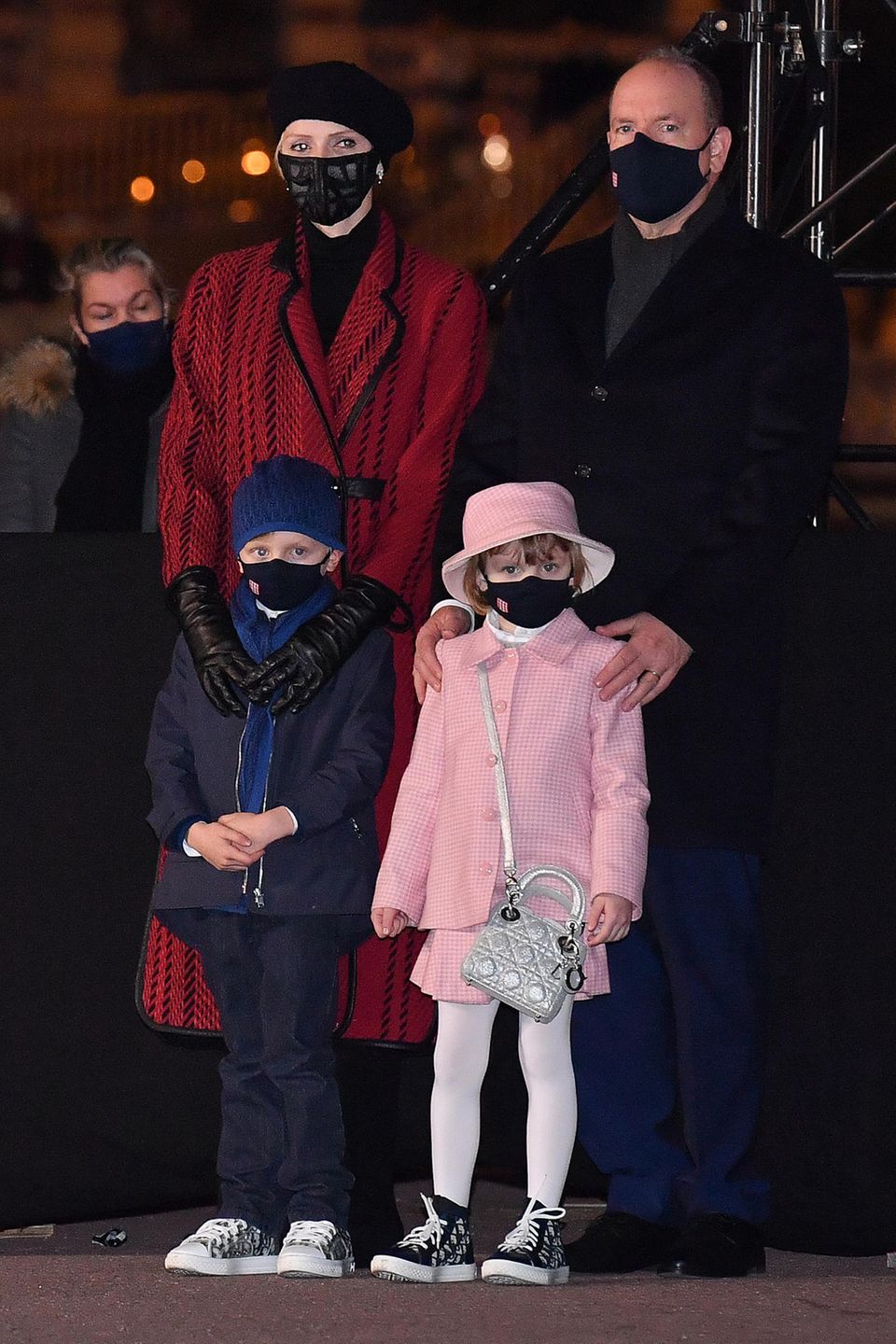 Fürstin Charlène, Fürst Albert, Prinz Jacques und Prinzessin Gabriella am 26. Januar 2021 bei den Feierlichkeiten der Heiligen Dévote.