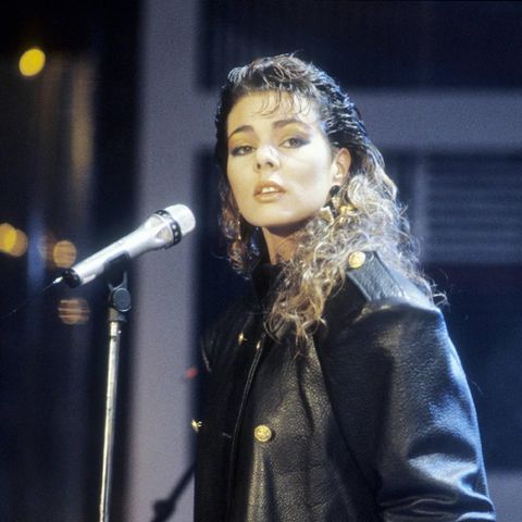 Sandra 1986 bei einem Auftritt in "Peters Pop Show" im ZDF