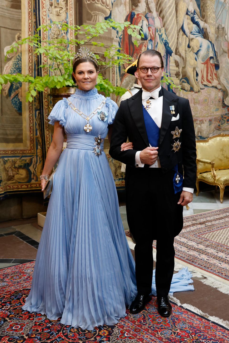 Kronprinzessin Victoria und Prinz Daniel beim Staatsbankett des schwedischen Königspaars im Königlichen Schloss in Stockholm.