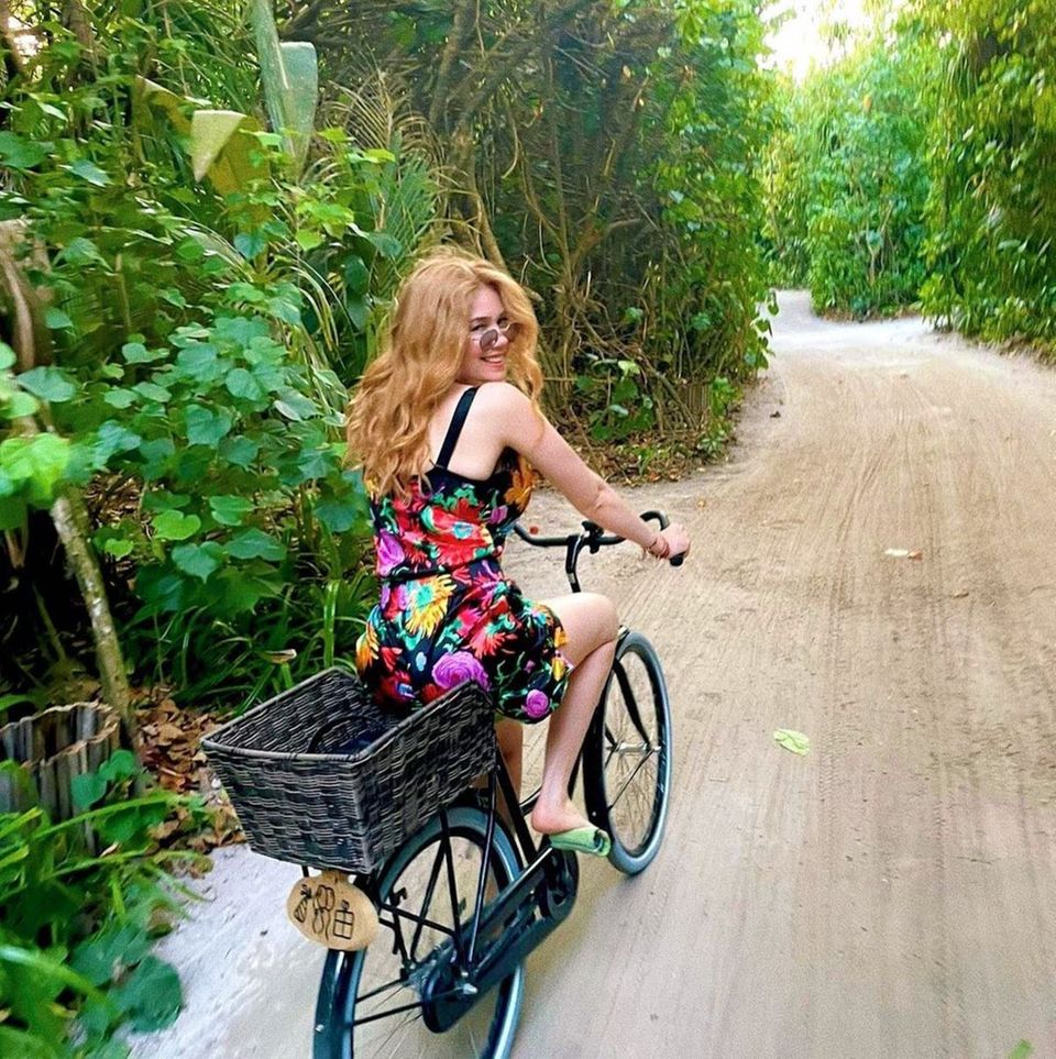 Actress Palina Rojinski prefers to relax on a bike tour.