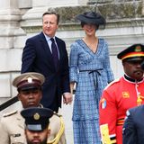 Samantha Cameron, Frau des ehemaligen Premierministers David Cameron, hat sich einen elegant gemusterten Sommerlook in Hellblau ausgesucht.