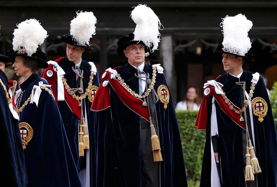 Prinzessin Anne, Prinz William, Prinz Andrew und Prinz Edward am 15. Juni 2015 beim Garter Day