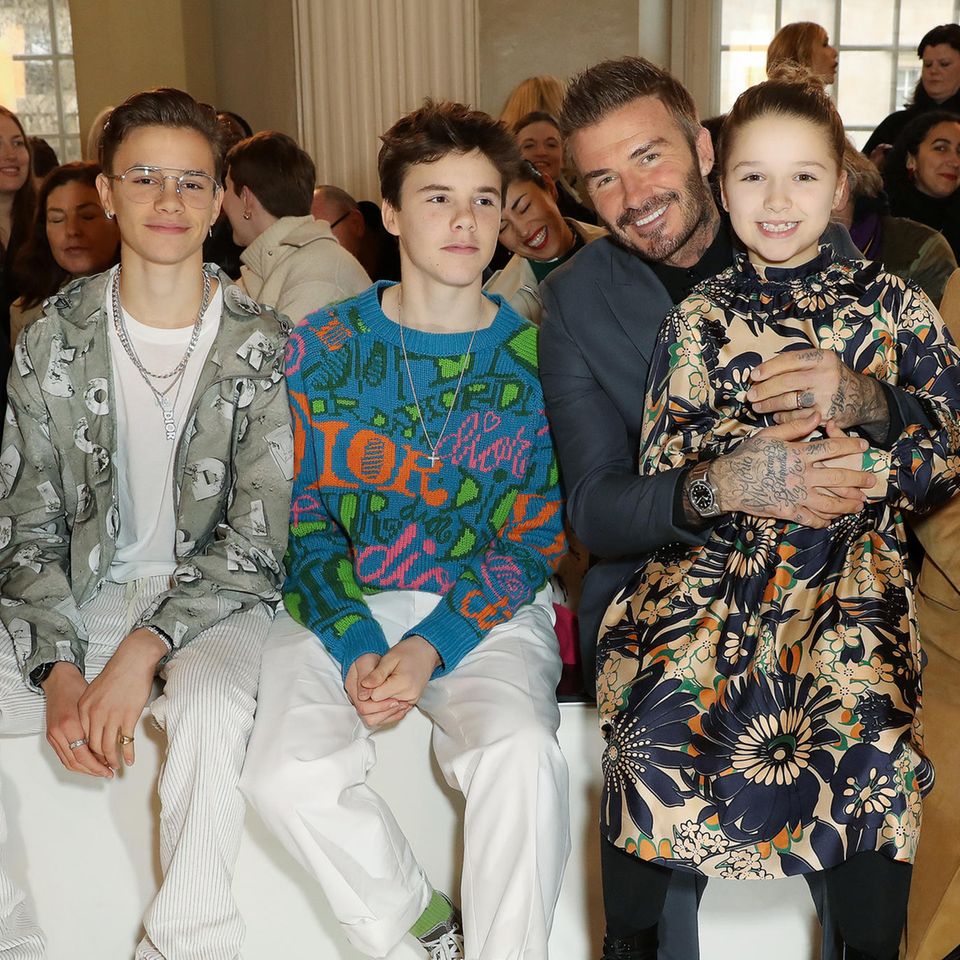 David Beckham mit seinen Kindern Romeo, Cruz und Harper