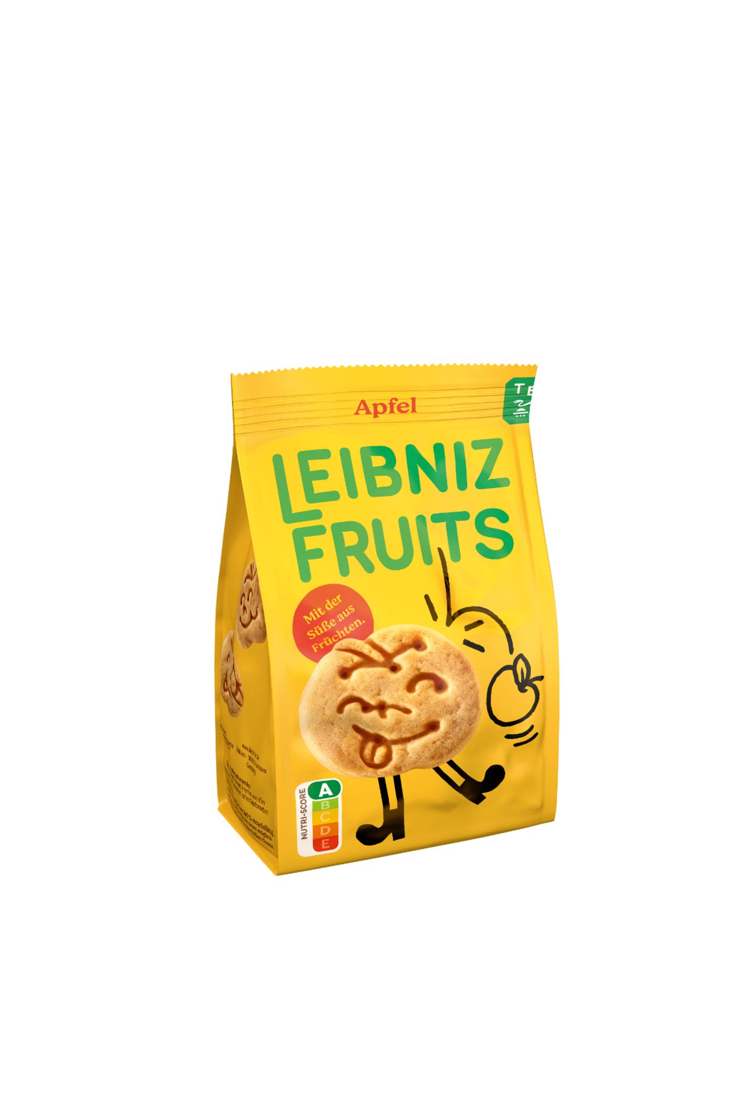 Ungetrübter Knabberspaß Premiere: Mit 100% Dinkelmehl, veganen Inhaltsstoffen und der Süße aus Früchten ist es das erste Produkt im Keksregal mit dem Nutriscore A. Leibniz Fruits, 1,80 Euro.