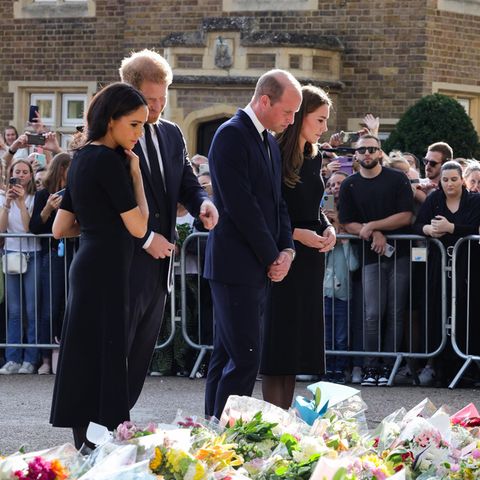 Herzogin Meghan, Prinz Harry, Prinz William und Herzogin Catherine begutachten gemeinsam das Blumenmeer