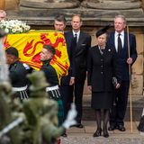 Queen Elizabeth Sarg Prozession: Prinzessin Anne, Prinz Edward und Sir Timothy Laurence