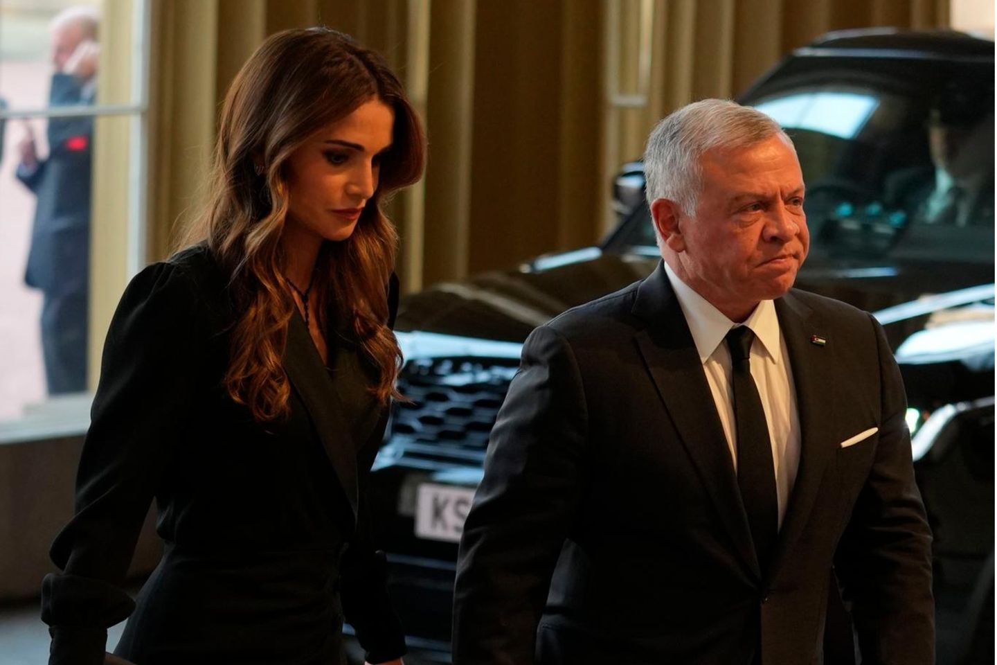 Königin Rania und König Abdullah bei ihrer Ankunft im Buckingham Palast.