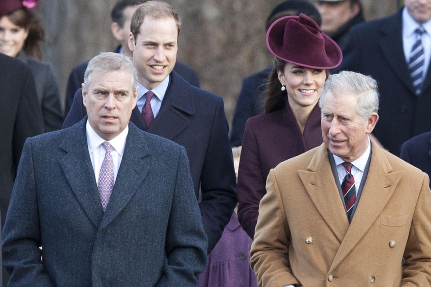 Königsfamilie: Prinz Andrew, Prinz William, Catherine, Prinzessin von Wales und König Charles Prinz Andrew, Prinz William, Catherine, Prinzessin von Wales und König Charles