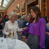 Trotz der ernsten Thematik, die dem Empfang zugrunde liegt, hat Königin Camilla ein Lächeln auf den Lippen und scheint sich äußerst gut mit ihrer dänischen Kollegin Prinzessin Mary zu verstehen.