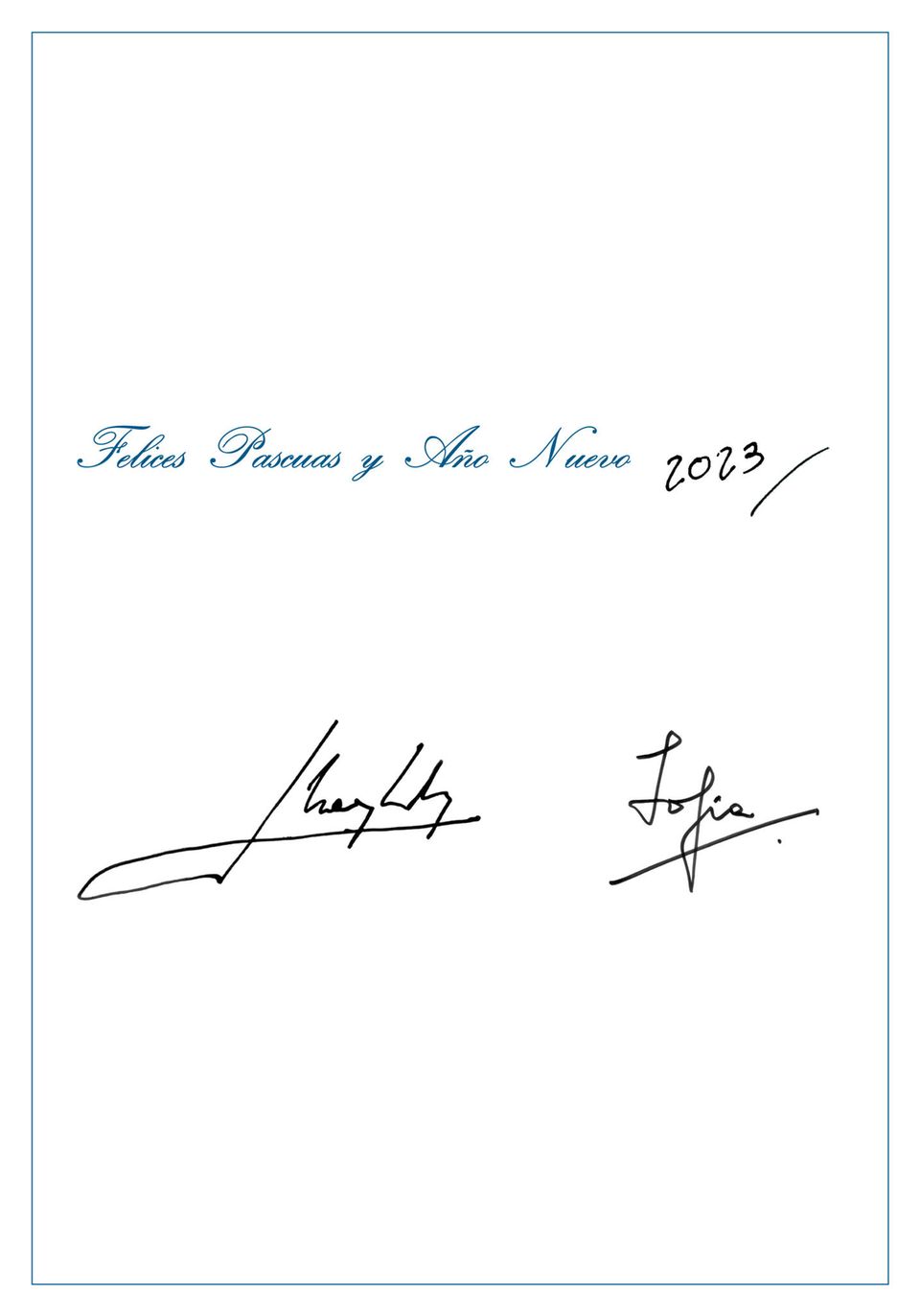 Die Weihnachtskarte von Königin Sofia und Alt-König Juan Carlos von Spanien aus dem Jahr 2023.