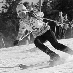 Rosi Mittermaier am 24. Januar 1967 bei den Deutschen Alpinen Skimeisterschaften in Aschau.