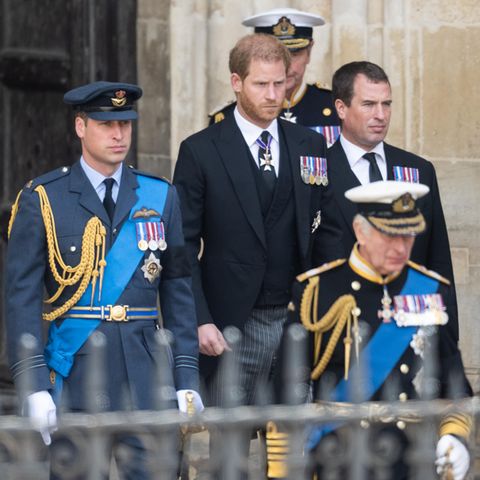 Prinz William, Prinz Harry, Peter Phillips und König Charles