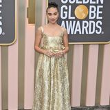 "Avatar"-Star Bailey Bass bringt "Bridgerton"-Vibes auf die Preisverleihung. Ihre ersten Golden Globes beschreitet sie in Dior. 