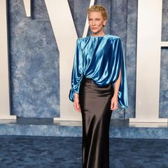 Sehr ungewöhnlich: Cate Blanchett verzichtet auf einen Kleiderwechsel und kommt zur Vanity Fair Oscar Party im gleichen Kleid von Louis Vuitton, das sie bereits bei der Verleihung getragen hat. 