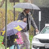 Stars im Regen: Ashton Kutcher mit seinen Kindern