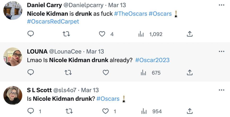 Einige Twitter-User witterten eine gewisse feucht-fröhliche Laune bei Nicole Kidmans Oscar-Auftritt. 